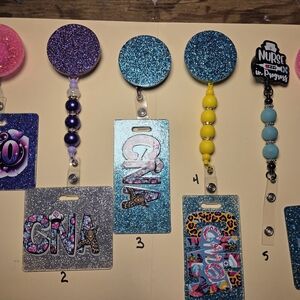 Glittery Badge Reels with Beaded Lanyards